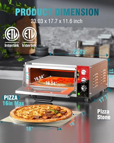 WantJoin - Encimera de horno de pizza de interior de 16 pulgadas, lista ETL, hornos eléctricos de pizza con piedra de pizza, temporizador de anillo de 60 minutos, para hogar y restaurante, 1600 W