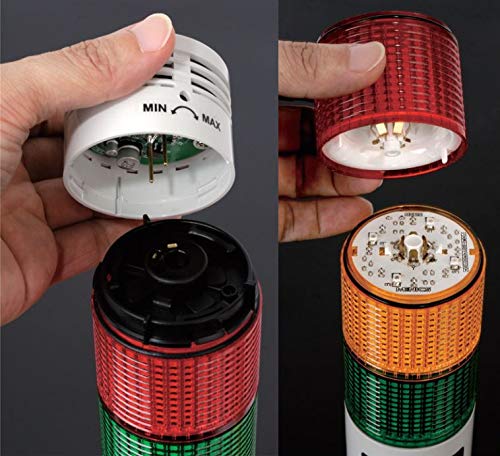 ATEPR-10-RYGB-Z, Andon Light, caja de control de botón a distancia, con cable de 10 pies, poste de 9.45 pulgadas con soporte L, intermitente rojo y zumbador, amarillo/verde/azul constante, zumbador ajustable de 10-100 dB, 110 V
