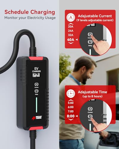 Cargador EV Nivel 2 40A - J1772 Enchufe Nema 14-50P | Cable de 25 pies | Adaptador Nema 5-15P a 14-50R | Estación de carga portátil para el hogar |