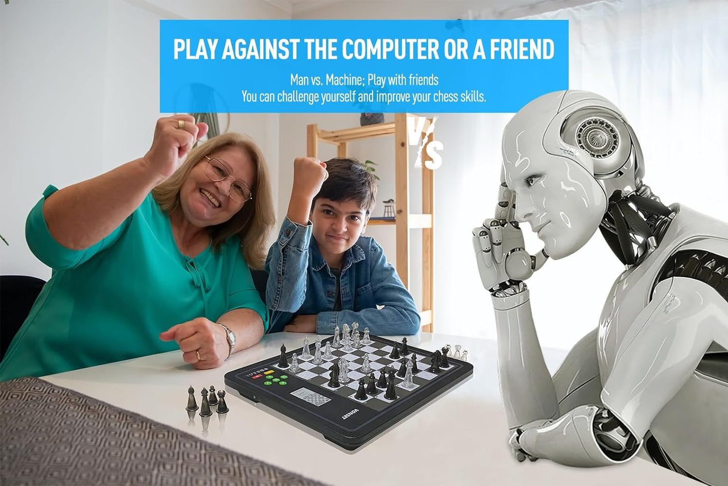 Core L6 - Juego de ajedrez electrónico para computadora, tablero de ajedrez para computadora con luz LED, computadora de ajedrez para adultos y niños con piezas de doble reina para