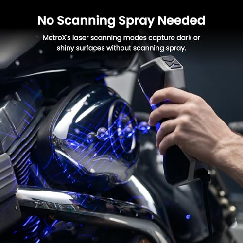 Revopoint MetroX - Escáner 3D para impresión 3D, escáner de impresora 3D de mano, escaneo láser azul, precisión de grado metrología de 0.000 in para objetos oscuros de metal, velocidad de hasta 60
