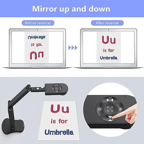 THUSTAR Cámara de documentos y cámara web de 8 MP 4K con micrófonos duales, visor USB tamaño A3, luces LED de 3 niveles, función de inversión de imagen, plegable, para demostración en vivo, educación