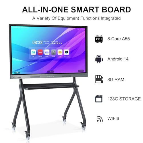 Pizarra inteligente 4K UHD de 55 pulgadas, pizarra blanca electrónica con pantalla táctil, pizarra blanca interactiva para aula y negocios (soporte de pared incluido)