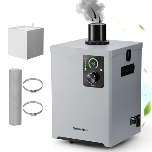 Genmitsu MD13 - Purificador de humo para Genmitsu L8, extractor de humos con filtración de cuatro capas con tasa de purificación del 99.97%, interfaz LED, función UV, ruedas portátiles, amortiguador