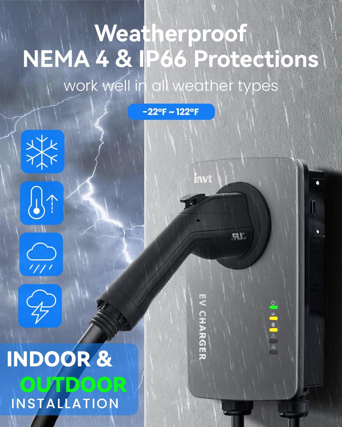 invt Cargador EV de nivel 2 – Cargador EV de 40 amperios nivel 2, cargador MENA 14-50 J1772, compatible con WiFi Ethernet, cargador de coche eléctrico para interiores y exteriores, nivel 2, estaciones