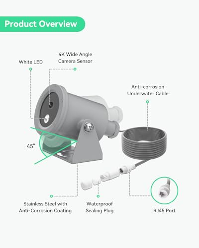 LINOVISION Cámara subacuática 4K Ultra HD con revestimiento anticorrosión, cámara de red alimentada por POE con interfaz gráfica web intuitiva y aplicación móvil, viene con interruptor POE de 4