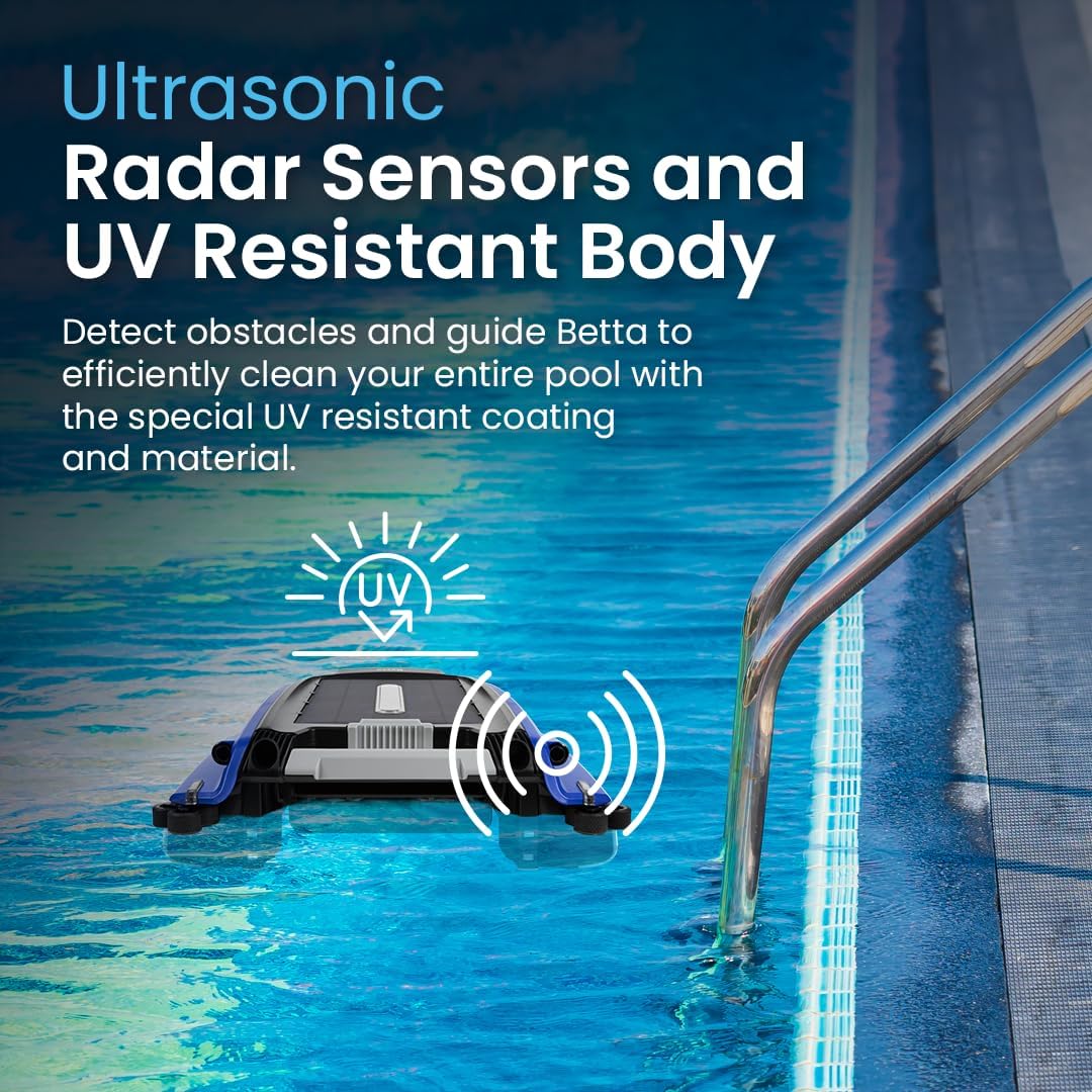 Betta SE - Limpiador robótico automático de superficie de piscina con batería de limpieza continua 24/7 y motores tolerantes al cloro de sal doble rediseñados (azul)