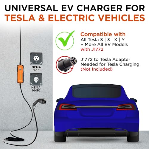 Voltre M2 - Cargador EV de nivel 1 y 2 para Tesla y EVs | Cable máximo de 25 pies | 10-32A | Cargador rápido portátil de coche eléctrico de 110-240V | Enchufe 14-50, 5-15 | Cargador de vehículo