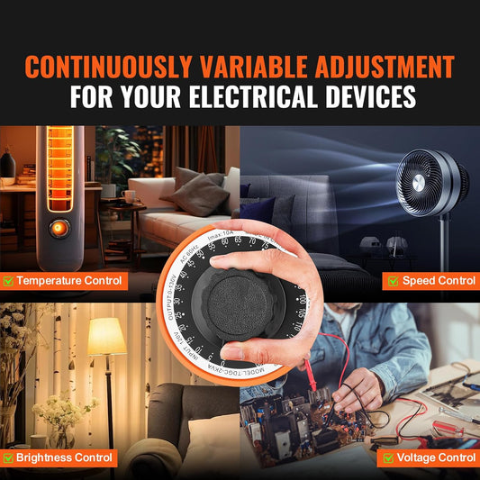 VEVOR Transformador de voltaje variable automático 2000VA, 15.3 amperios, entrada de 110 V, 0-130 V, regulador de voltaje de CA, con pantalla LCD, 4 fusibles adicionales, interruptor de control