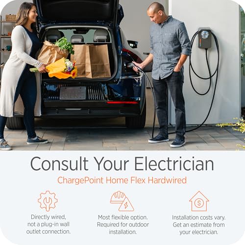 ChargePoint HomeFlex - Cargador eléctrico de nivel 2, estación de carga NACS cableada, compatible con Tesla, solución de carga rápida para vehículos eléctricos CPH50-HARDWIRE-L23-NACS