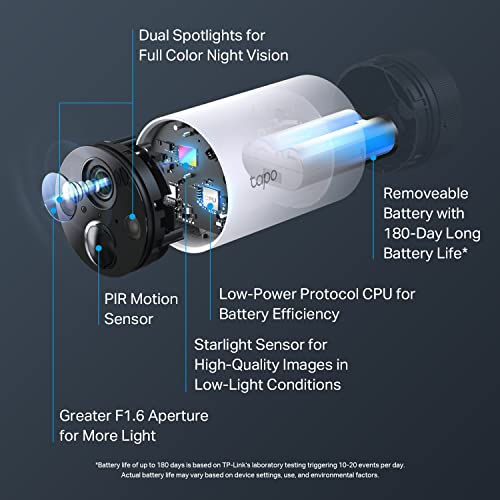 TP-Link Tapo 2K QHD Sistema de cámara de seguridad inalámbrica para exteriores, batería de hasta 180 días, visión nocturna a color con sensor de luz estrella, detección de