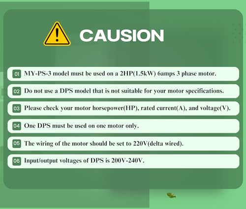 Convertidor monofásico a trifásico, modelo MY-PS-3, apto para motores trifásicos de 2HP (1,5 kw) 6 amperios 200-240 V, un DPS tiene que usarse solo para un motor