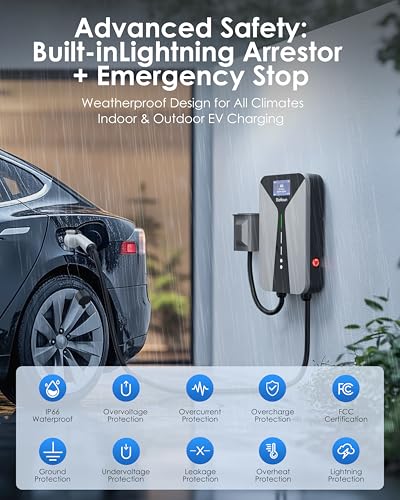 Level 2 EV Charger 48 Amp: 11,5 kW 240 V Cargador de pared con cable para el hogar con LCD de 4,3 pulgadas, cable de 25 pies, carga programada y soporte de pared, conector SAE J1772