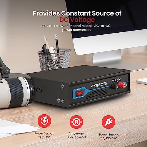 Pyle Pyle PSV300 - Fuente de alimentación de banco compacto universal - Convertidor de CA a CC de laboratorio doméstico regulado de 30 amperios con 13.8 voltios CC 115/230 V CA conmutable, terminales