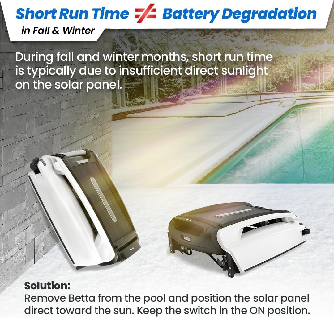 Betta SE - Limpiador robótico automático de superficie de piscina con batería de limpieza continua 24/7 y motores tolerantes al cloro de sal doble rediseñados (azul)