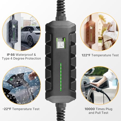 Morec Cargador EV de nivel 2 certificado ETL/UL, estación de carga doméstica de 40 A 9.6 KW, NEMA 14-50 240 V, cargador portátil EV con cable de 25 pies para automóviles SAE J1772