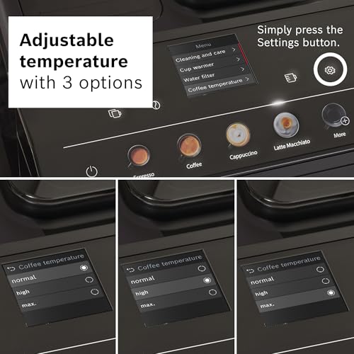 Bosch TPU40109 Serie 500 Máquina espresso totalmente automática con compartimento de grano entero y canal de café molido, pantalla TFT y panel de control táctil, sistema de leche externo y 9 opciones