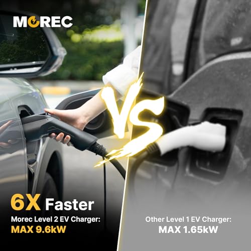 Morec Cargador EV de nivel 2 certificado ETL/UL, estación de carga doméstica de 40 A 9.6 KW, NEMA 14-50 240 V, cargador portátil EV con cable de 25 pies para automóviles SAE J1772