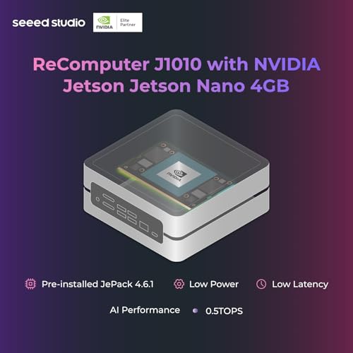 Seeed studio NVIDIA Jetson Nano Edge AI Device - Kit reComputer J1010, carcasa de aluminio, sistema Jetpack preinstalado. Mini PC con 0.5 TFLOP (FP16), fuente de alimentación no incluida