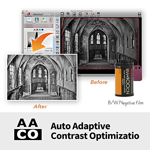 Plustek OpticFilm 318.898-1.378 in Escáner de película negativa/diapositivas con 7200 DPI y salida de 48 bits. Paquete Silverfast SE Plus 9, compatible con Mac y Windows