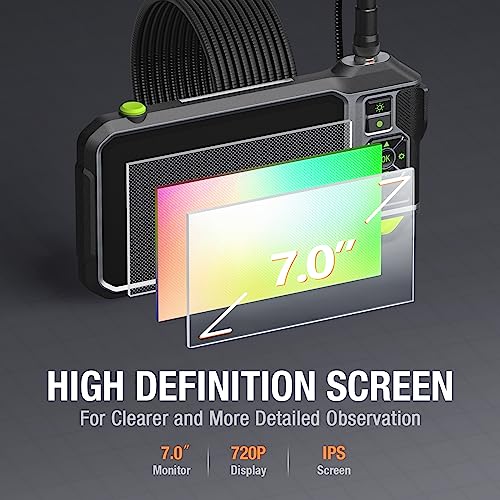 Teslong Boroscopio de triple lente con pantalla IPS de 7 pulgadas, cámara de inspección de endoscopio industrial HD 1080P con luz, herramienta de alcance mecánico automotriz flexible de 16.5 pies NTS700