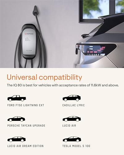 NACS Connector 64Amp Cargador ENPHASE EV con cable – Enphase IQ 80, cargador inteligente de nivel 2 con Wi-Fi, certificado de seguridad, para interiores y exteriores, cable resistente de 25 pies, IQ-EVSE-NA-1080-0101-0100