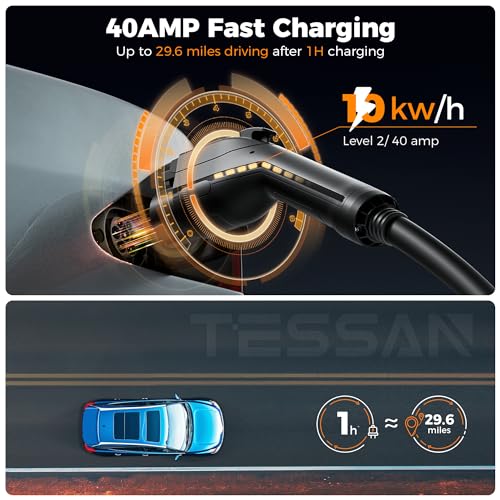 Cargador EV Nivel 2, Estación de carga rápida para vehículo eléctrico TESSAN 40A/240V para el hogar, equipo de carga de coche eléctrico con cable de 25 pies/7.62 m #CH-EV101M