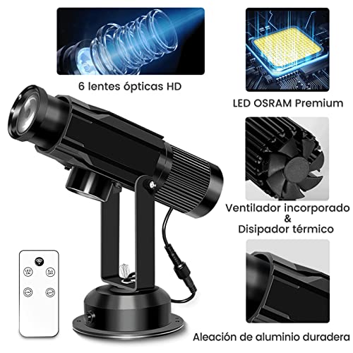 30W Proyector de Gobos con Logotipo para Negocios-Sistema de Refrigeración Dual-Proyector de Logo Luz LED de Imagen con Lente de Cristal Gratuito y Mando a Distancia - Uso en Interiores