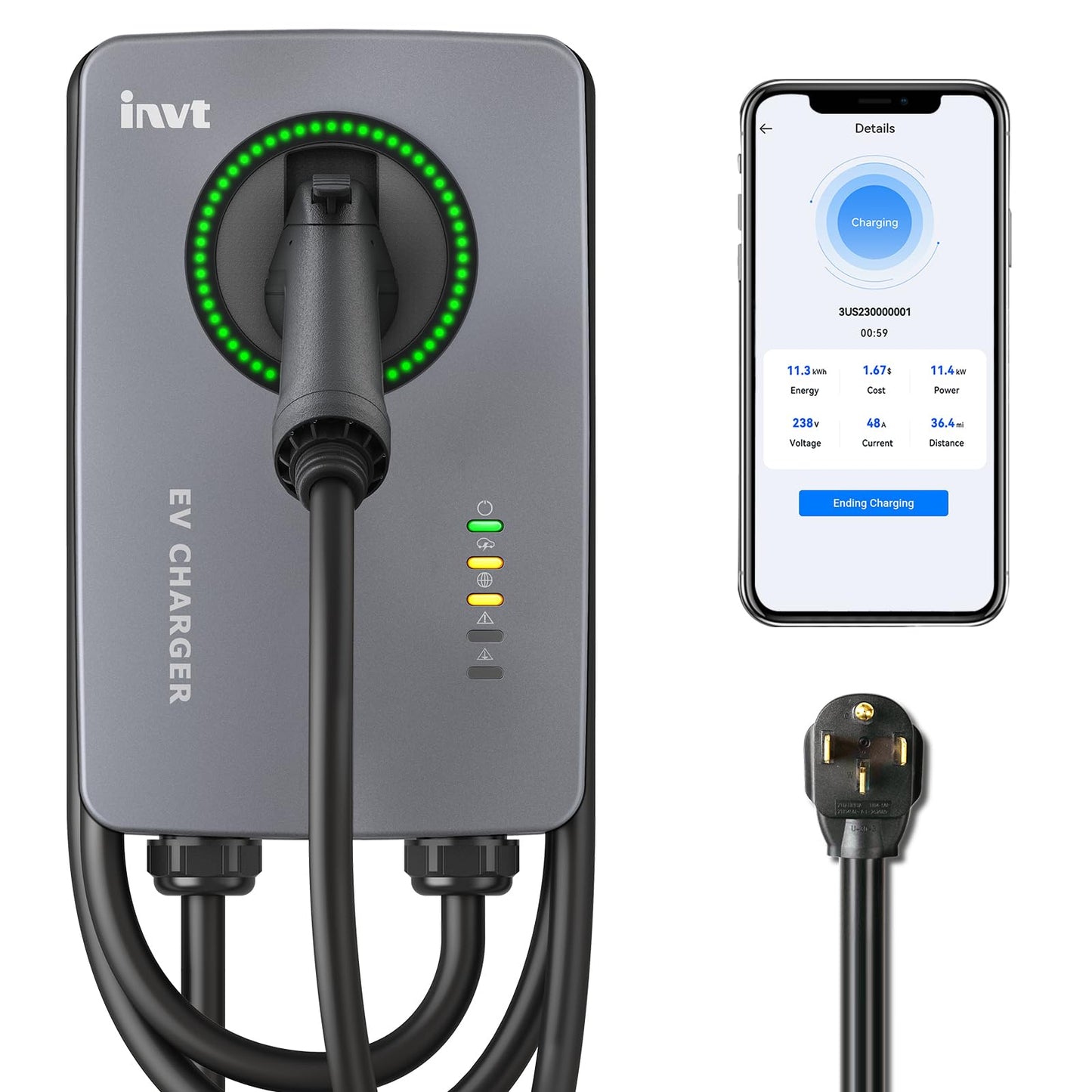 invt Cargador EV de nivel 2 – Cargador EV de 40 amperios nivel 2, cargador MENA 14-50 J1772, compatible con WiFi Ethernet, cargador de coche eléctrico para interiores y exteriores, nivel 2, estaciones