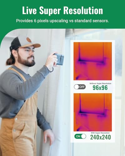 HP96 Cámara de imágenes térmicas, cámara térmica de súper resolución 240 x 240 con cámara visual, resolución IR 96 x 96, pantalla táctil de 3.5", 25 Hz, grabación de video y audio, 50° FOV,