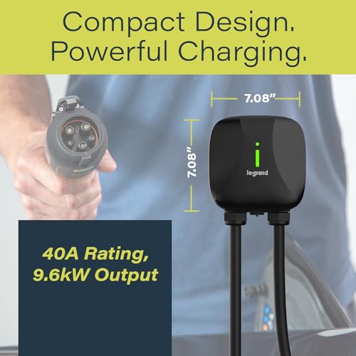 Pass & Seymour Cargador eléctrico de nivel 2 cableado, 48 amperios, estación de carga de automóvil para interiores y exteriores, cable de carga de coche eléctrico de 18 pies, negro - L2EVSE48AC