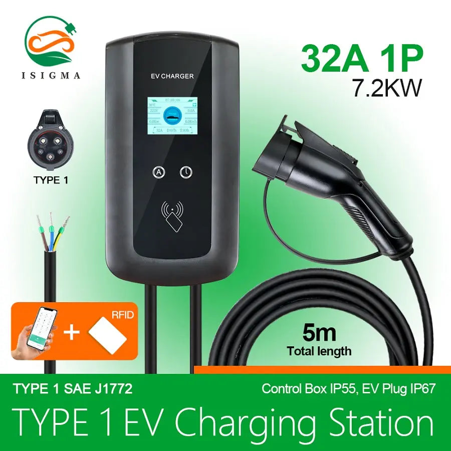 CARGADOR GBT para auto electrico 7kw 32A 1P 3P Type 1 Type 2 GBT ev charger station