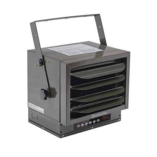 Comfort Zone - Calentador de espacio de cochera con cable duro para montaje en techo con mando a distancia, 7500w, 240voltios, forzado por ventilador, protección contra sobrecalentamiento,