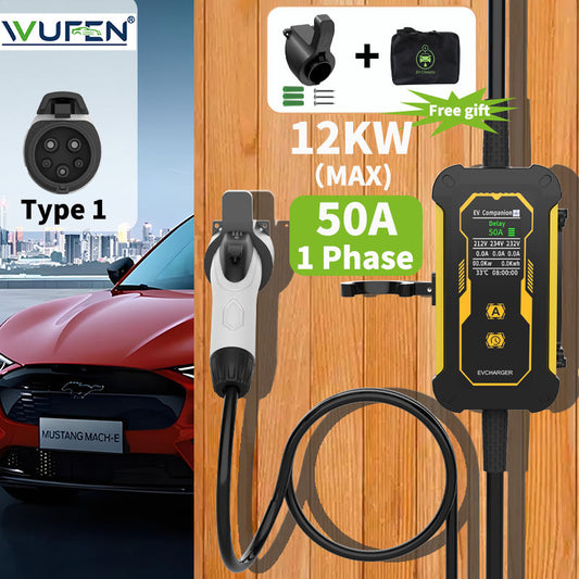 Cargador EV WUFEN de nivel 2, 50 A, portátil, tipo 1, cable de 5 m, estación de carga EV doméstica, 240 V, enchufe NEMA 14-50, compatible con todos los modelos SAE J1772.