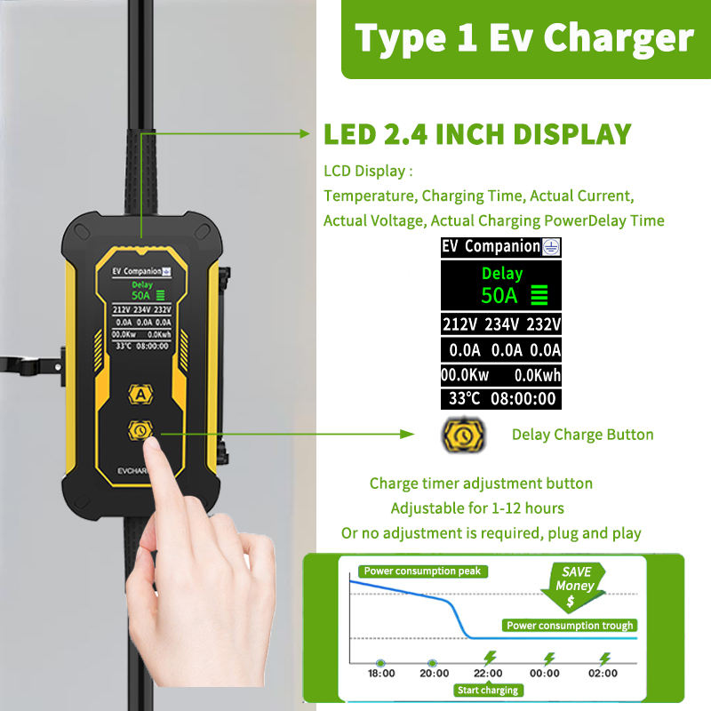 Cargador EV WUFEN de nivel 2, 50 A, portátil, tipo 1, cable de 5 m, estación de carga EV doméstica, 240 V, enchufe NEMA 14-50, compatible con todos los modelos SAE J1772.