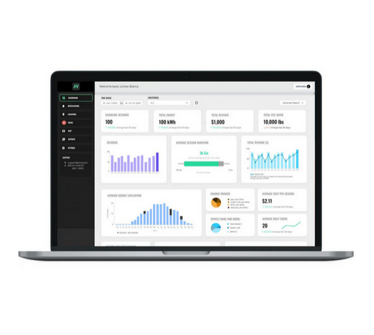 Leviton Estación de carga de vehículos eléctricos EV Series Pro de nivel 2 de 48 A, 208/240 V CA, salida de 11,6 kW, conector de carga J1772, cable de 18' incluye software de gestión de estaciones de carga AmpUp y pantalla LCD