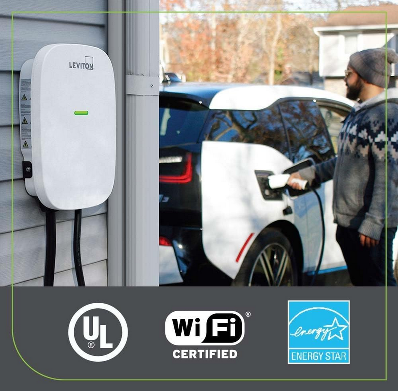 Leviton - Cargador EV de nivel 2 inteligente con Wi-Fi, 32A, 208/240 VAC, 7.6 kW, cable de 18 pies, interior/exterior, My Leviton compatible EV32W (MODELO 2023)