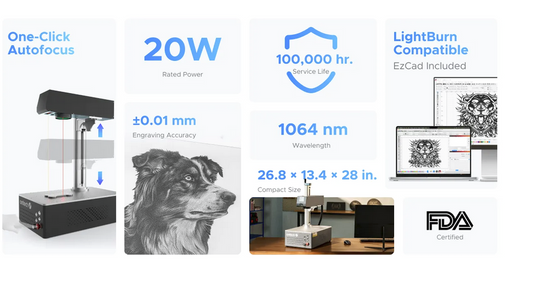 OMTech Galvo 20W Autofocus Fiber Laser Marking Machine Número de modelo: LYF-20W