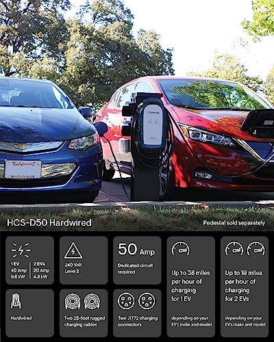 Cargador dual EV de 40 amperios, Enphase HCS-D50, 240v, 9.6kW de potencia, certificado de seguridad, conectores J1772, cableados, cables de 25 pies, anteriormente ClipperCreek