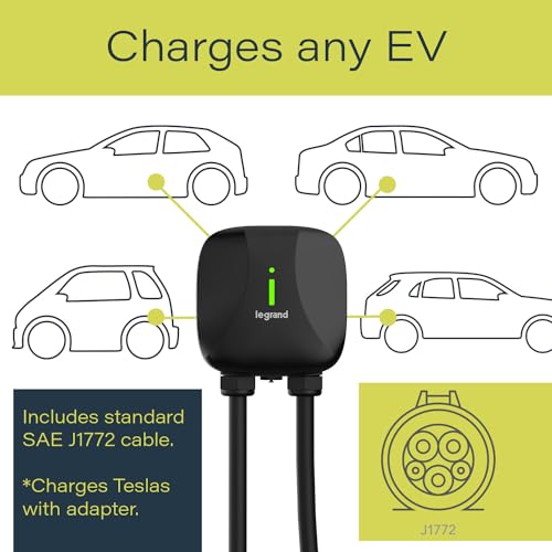 Pass & Seymour Cargador eléctrico de nivel 2 cableado, 48 amperios, estación de carga de automóvil para interiores y exteriores, cable de carga de coche eléctrico de 18 pies, negro - L2EVSE48AC