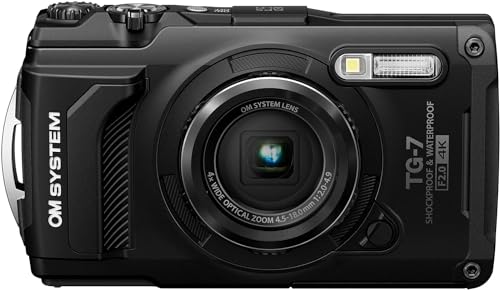 OM SYSTEM Tough TG-7 - Cámara subacuática negra, impermeable, a prueba de congelación, brillo de alta resolución, video 4K 44x Macro Shooting (Successor Olympus TG-6)