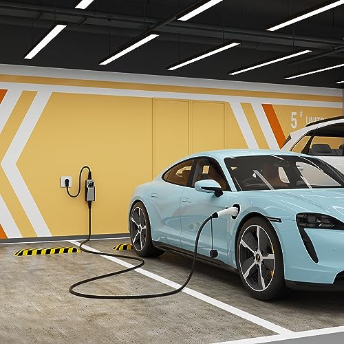 40 Amp EV Charger, Delayed Charging and Adjustable Current Electric Vehicle Portable Charger Level 2 EV Charging Station Compatible with SAE J1772 EVs (240 Volt, 24.6ft Cable, NEMA 6-50)