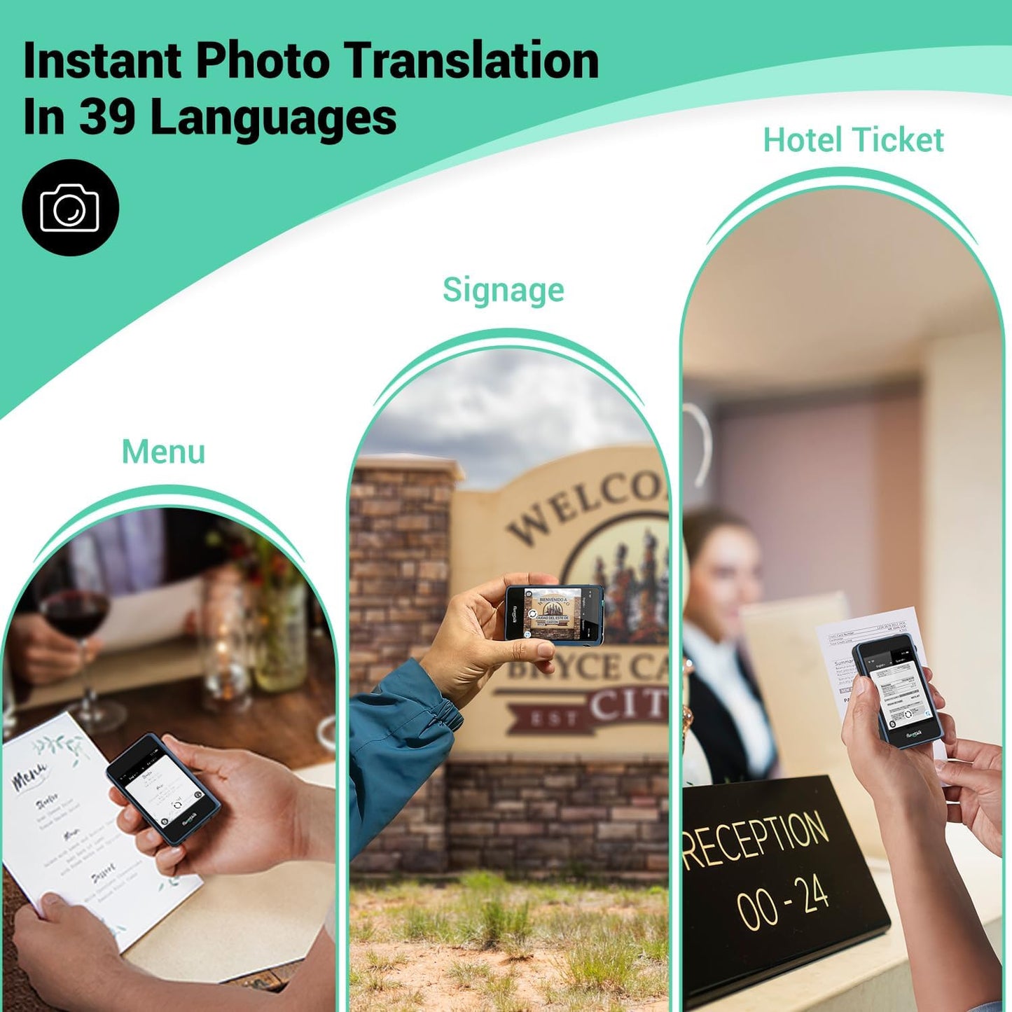 Timekettle, Fluentalk T1 Mini dispositivo de traductor no necesita WiFi, datos móviles globales integrados de 1 año, soporta 40 idiomas y traducción de fotos, traductor de idioma instantáneo para