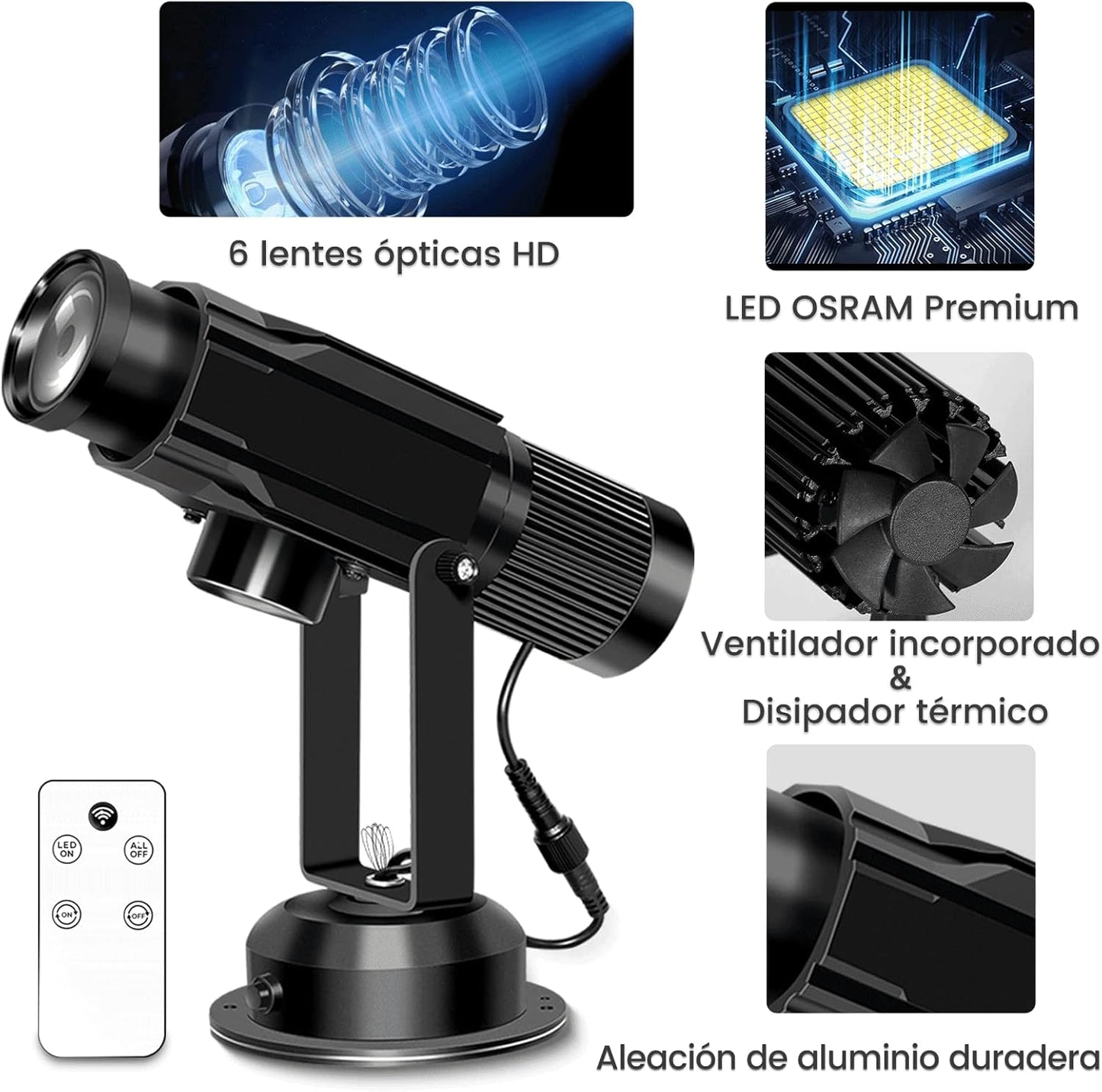 30W Proyector de Gobos con Logotipo para Negocios-Sistema de Refrigeración Dual-Proyector de Logo Luz LED de Imagen con Lente de Cristal Gratuito y Mando a Distancia - Uso en Interiores