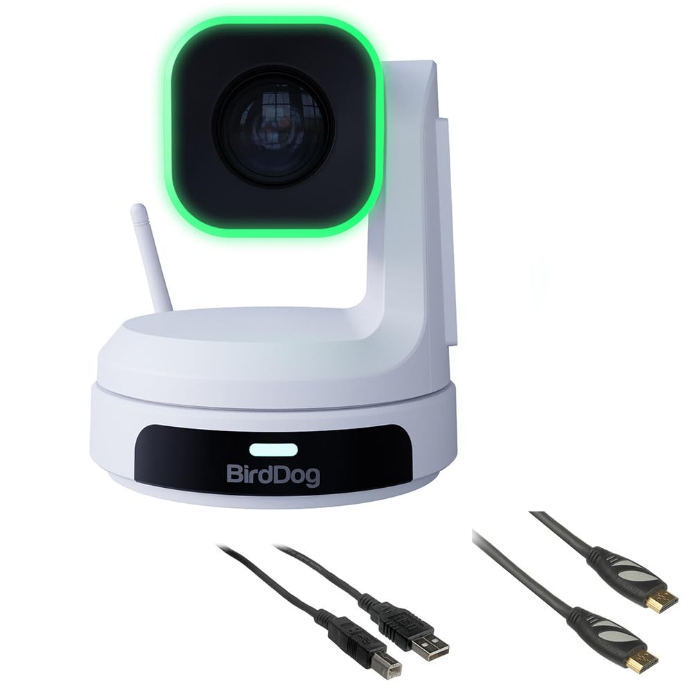 BirdDog Cámara PTZ X1 Full HD NDI | HX3 20x Zoom - Paquete blanco con cable HDMI de 6 pies y cable USB 2.0 de 6 pies