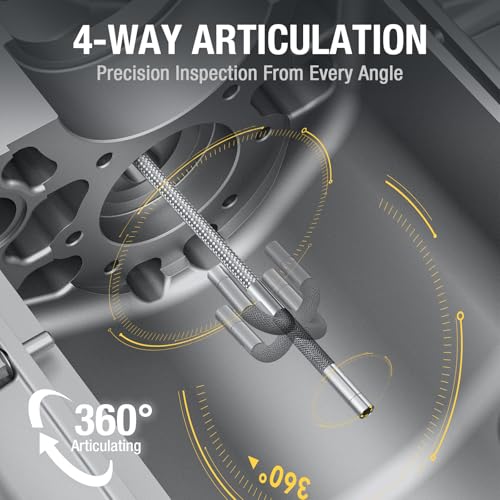 Teslong Boroscopio articulado de 4 vías de 0.154 in con luz, cámara de inspección de endoscopio IPS de 6 pulgadas con sonda articulada 360, dispositivos flexibles para mecánicos automotrices, cámara