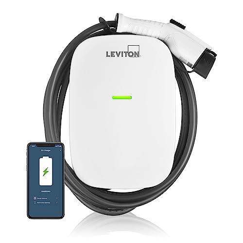 Leviton Level 2 Cargador eléctrico Inteligente para vehículo (EV) con Wi-Fi, 48 Amp, 208/240 Vac, Salida de 11.6 kW, Cable de 18 pies, estación de Carga Cableada, EV48W