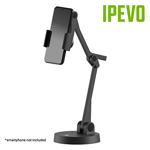 IPEVO Brazo multiángulo para smartphones, soporte de teléfono multiarticulado para comunicación visual y presentaciones, soporte de teléfono inteligente de huella pequeña para trabajo remoto y aprendizaje a distancia