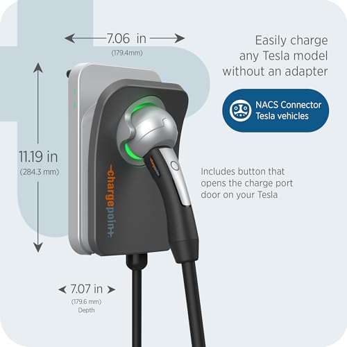 ChargePoint HomeFlex - Cargador eléctrico de nivel 2, estación de carga NACS cableada, compatible con Tesla, solución de carga rápida para vehículos eléctricos CPH50-HARDWIRE-L23-NACS