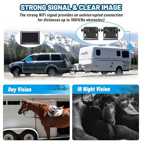 EWAY 2 cámaras magnéticas inalámbricas de respaldo HD1080P con monitor de pantalla dividida de 5 pulgadas, portátil, sin cableado, enganche de remolque, visión nocturna, cámara de visión trasera para